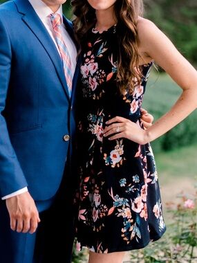 Navy Floral Halter Mini Dress with floral designs